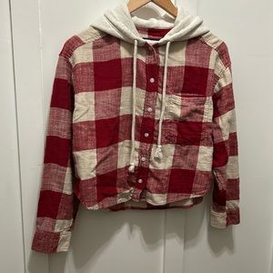American Eagle Outfitters Medium Cropped Plaid Hooded‎ button down Flannel Top